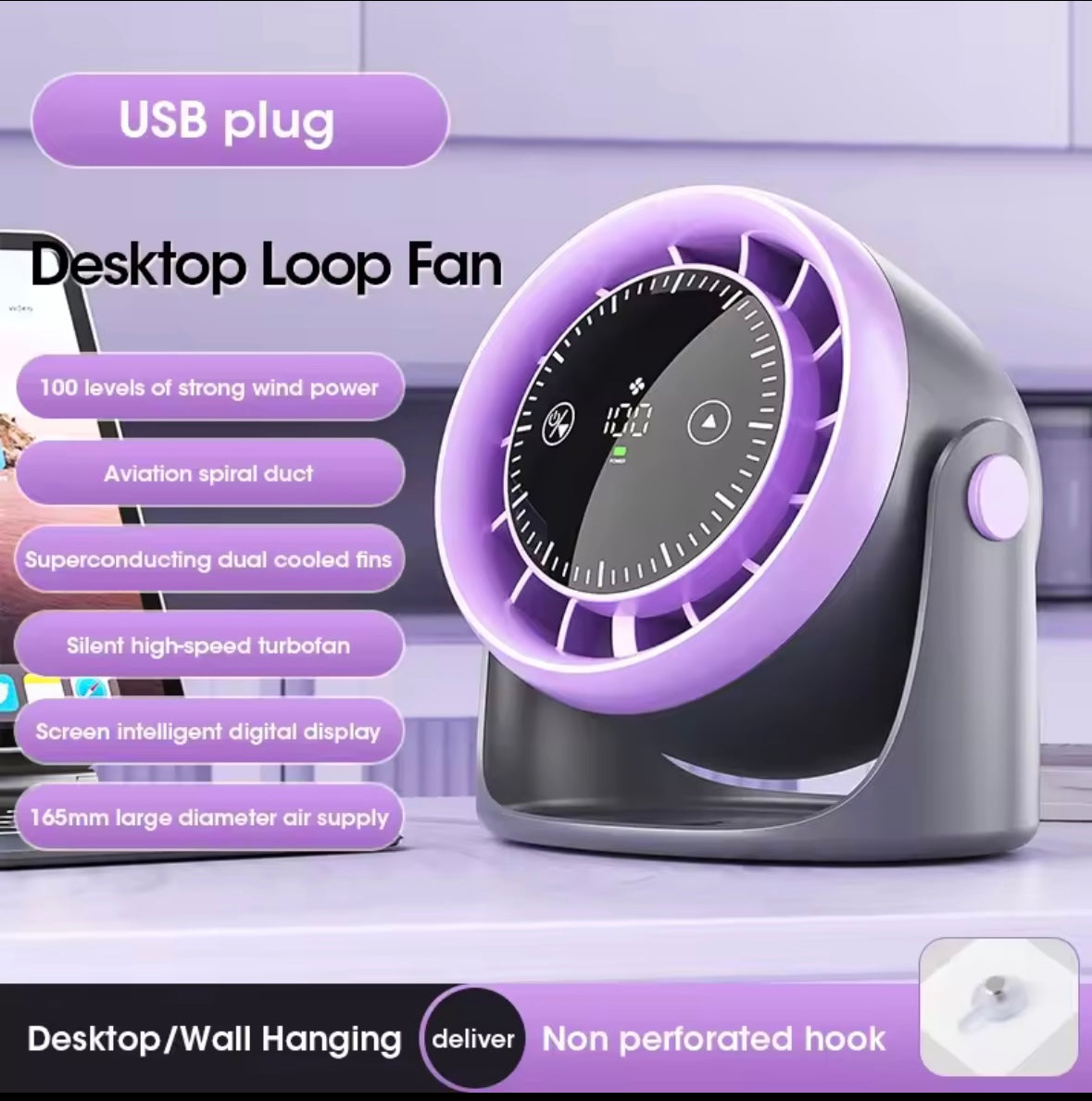 Touchscreen Desktop Fan, 100 Adjustable Speeds, Silent Cooling, Strong Wind with Digital Display, Mini Portable Fan, Air Circulation Fan.