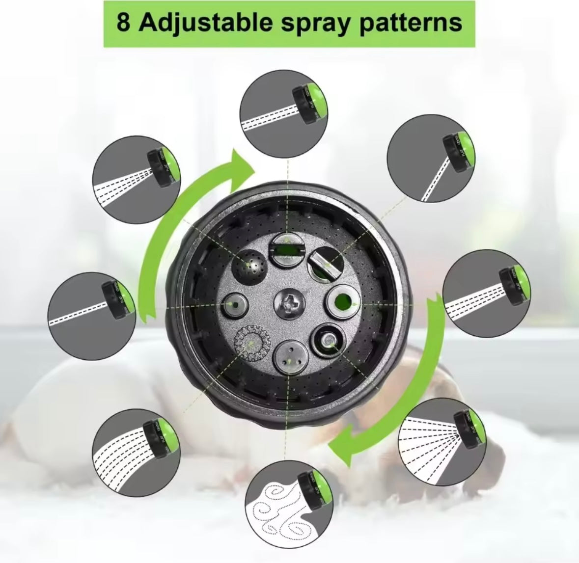 8-in-1 Pet Bathing Shower Sprayer – High-Pressure Foam Nozzle with Hose for Dogs, Cats, Car, and Garden Cleaning.