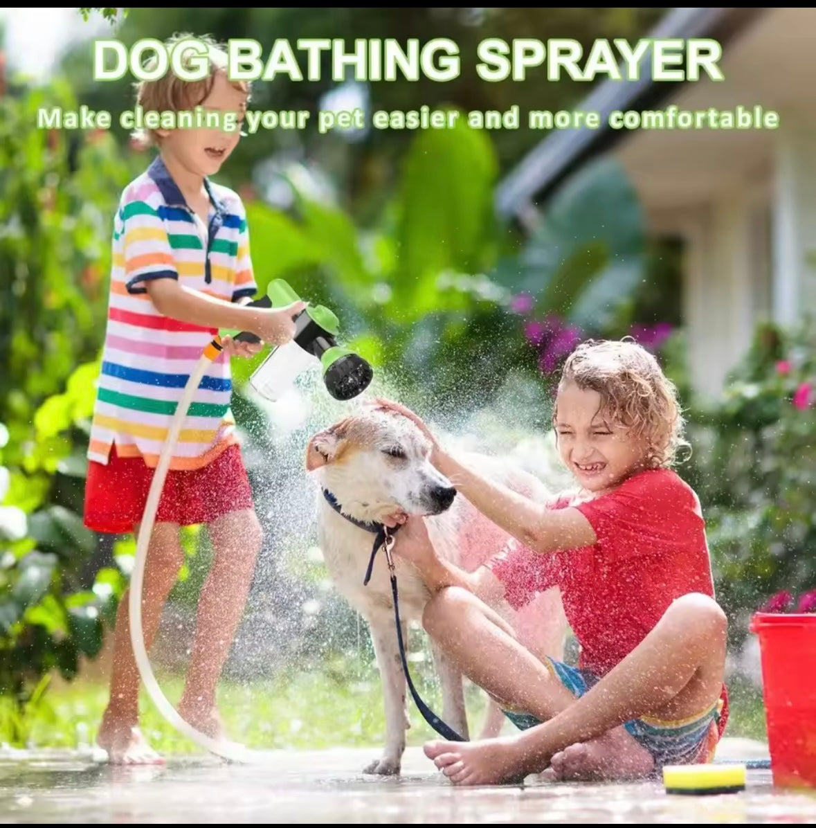 8-in-1 Pet Bathing Shower Sprayer – High-Pressure Foam Nozzle with Hose for Dogs, Cats, Car, and Garden Cleaning.
