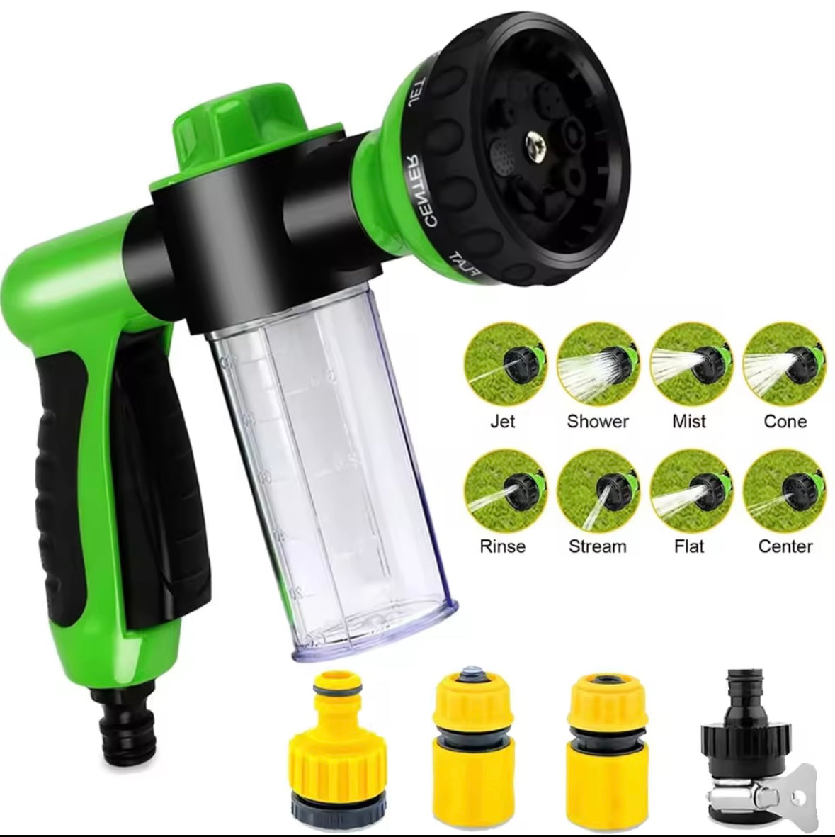 8-in-1 Pet Bathing Shower Sprayer – High-Pressure Foam Nozzle with Hose for Dogs, Cats, Car, and Garden Cleaning.