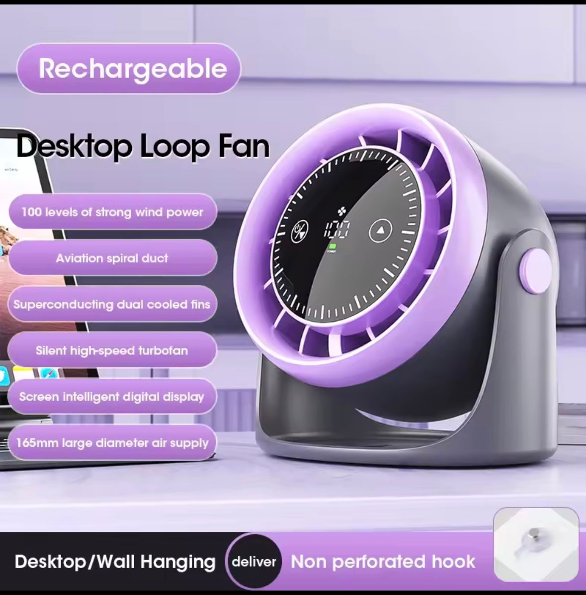 Touchscreen Desktop Fan, 100 Adjustable Speeds, Silent Cooling, Strong Wind with Digital Display, Mini Portable Fan, Air Circulation Fan.